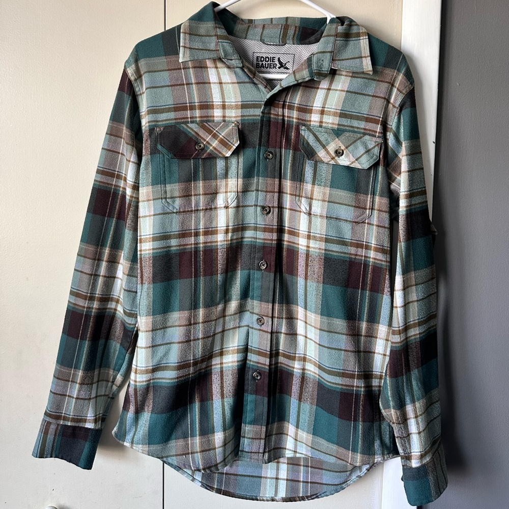 Eddie Bauer Green and Brown Men’s Flannel